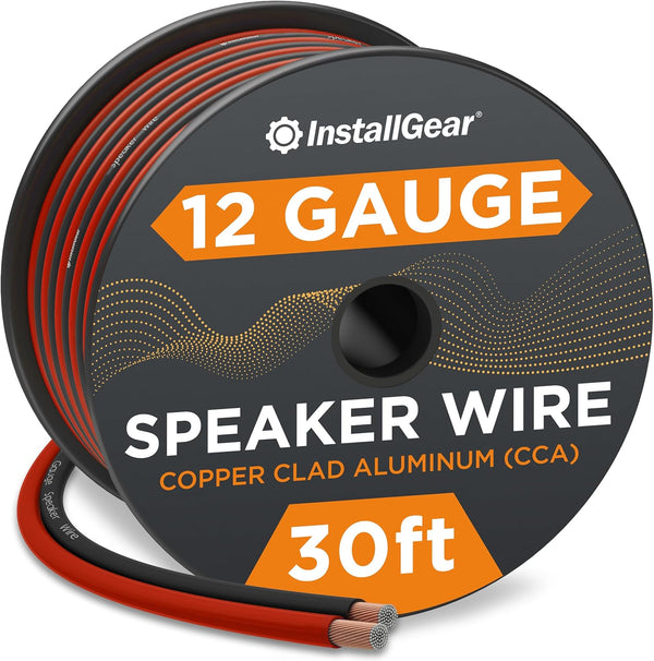 InstallGear 12 Gauge AWG 30ft Speaker Wire, True Spec Soft Touch Cable for Car Speakers, Home Theater