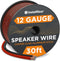 InstallGear 12 Gauge AWG 30ft Speaker Wire, True Spec Soft Touch Cable for Car Speakers, Home Theater