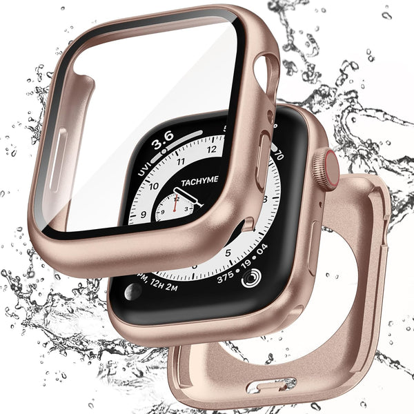 2 in 1 Waterproof Case for Apple Watch 45mm Series 9/8/7, Full Coverage Bumper Cover with Tempered Glass Protector,