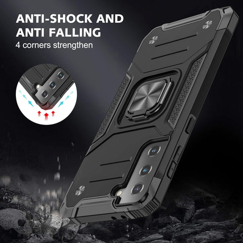 YmhxcY for Galaxy S21 5G Case with 3D Curved Screen Protector, Armor Grade Case with Rotating Holder (Black)