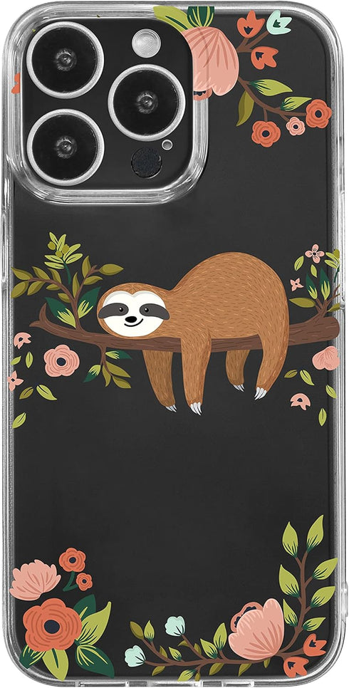 Blingy's Cute Sloth Pattern Phone Case for iPhone 13 Pro, Transparent Soft TPU Protective Clear Case