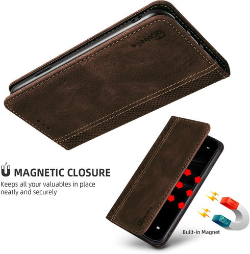 Motorola Moto G Stylus 5G (2024) Dark Brown PU Leather Flip Case: Protective Wallet, Stand Function, Card Slot,