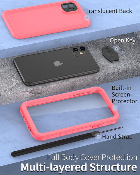 SPORTLINK Pink Waterproof Shockproof Case for iPhone 11, Full Body Heavy Duty Underwater Dustproof Protection