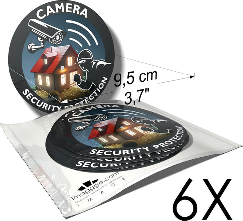 Intruder & Thief Deterrent Stickers - Security House Alarm & Security Camera - 6 Round Stickers - 9.5cm by imaggge.com