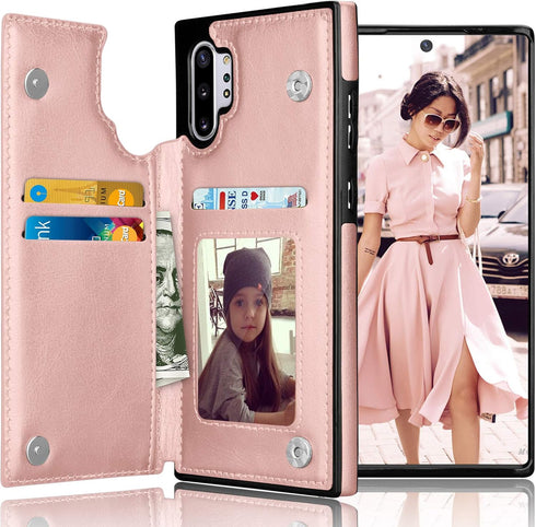 Tekcoo Galaxy Note 10 Plus Wallet Case, Rose Gold - Minimalist Luxury PU Leather Flip Cover with Card Holder Slots