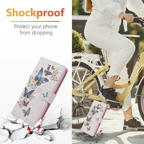 UEEBAI 15, Wallet Case for iPhone PU Leather Phone Cover Kickstand RFID Blocking Flip Case Card Slots Wrist Strap
