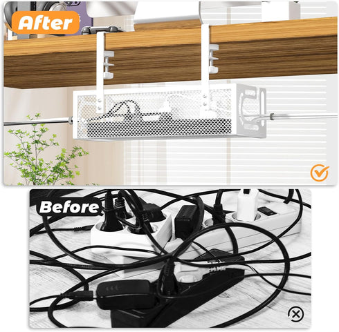 Under Desk Cable Management Tray, No Drill Cable Organizer for Desk, Cord Management Box for Office and Home Storage