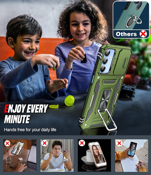 LeYi Samsung Galaxy A15-5G Case with Screen Protector, Magnetic Kickstand, Shockproof Kickstand Capa Celular, Olive