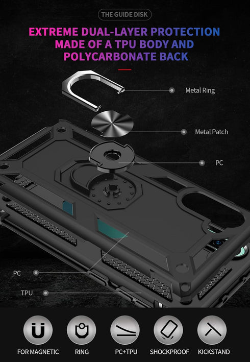 Samsung Galaxy Note 10 Case with HD Screen Protectors, Military-Grade Metal Ring Holder, Shockproof Cover