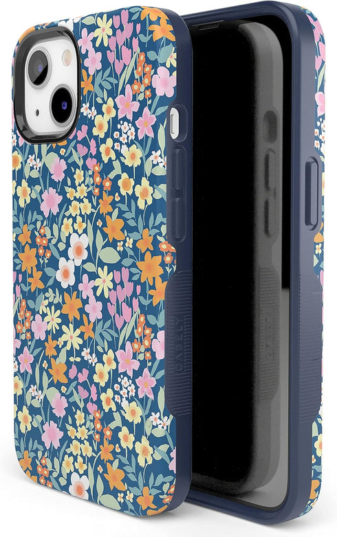 Casely iPhone 14 Plus Case | Navy Floral Full Bloom | Compatible with MagSafe