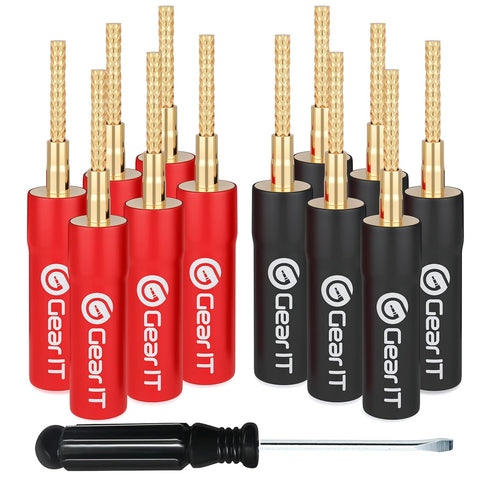 GEARit Flex Pin Banana Plugs - Speaker Wire Connector Pin Plug Type (6 Pairs, 12 Pieces), 24K Gold Plated Insulated for