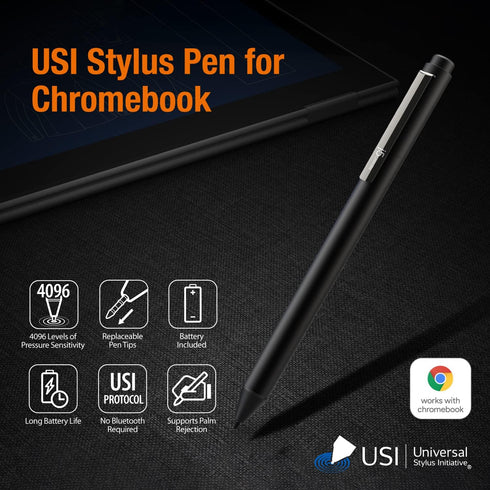j5create USI Stylus Pen for Chromebook, Certified with 4096 Levels Pressure, Durable Aluminum Enclosure