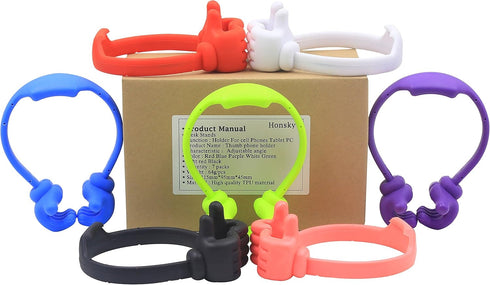 Honsky Thumbs-up Cell Phone Stand - Pack of 7, Universal Flexible Multi-Angle Holder in Assorted Colors