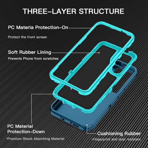 I-HONVA for Samsung Galaxy S24 Plus Case, Shockproof 3-Layer Full Body Protection, Heavy Duty Cover, Turquoise