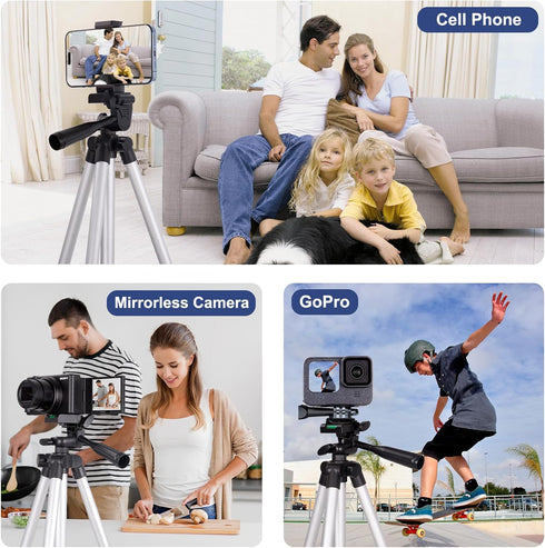 Phone Tripod, Lusweimi 44-inch iPhone Tripod with Holder Mount/Wireless Remote for Cell Phone/Camera