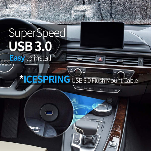 USB 3.0 Male to USB 3.0 Female AUX Flush Mount Car Mount Extension Cable for Car Truck Boat Motorcycle Dashboard Panel -(6 Feet - 2 Meter) - Black