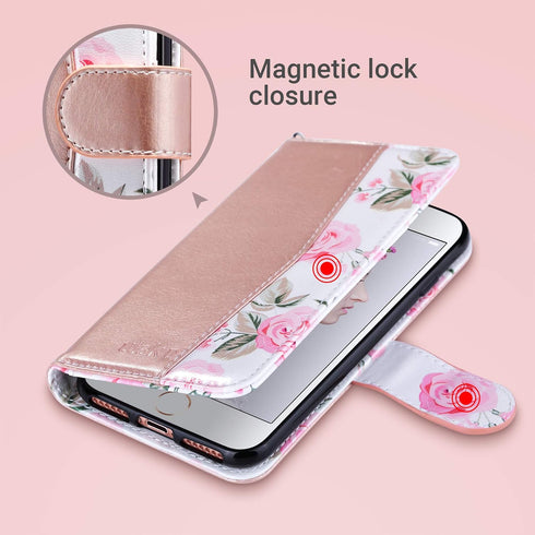 ULAK Wallet Case for iPhone SE 3(2022)/SE(2020)/8/7 - Premium Floral PU Leather Flip Case with Card Holder