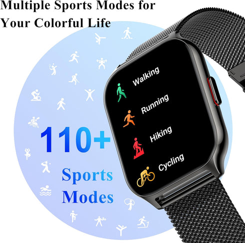 Popglory Smart Watch, 2.01'' with AI Voice Control, Answer/Make Calls, Blood Pressure/SpO2/Heart Rate Monitor, Fitness