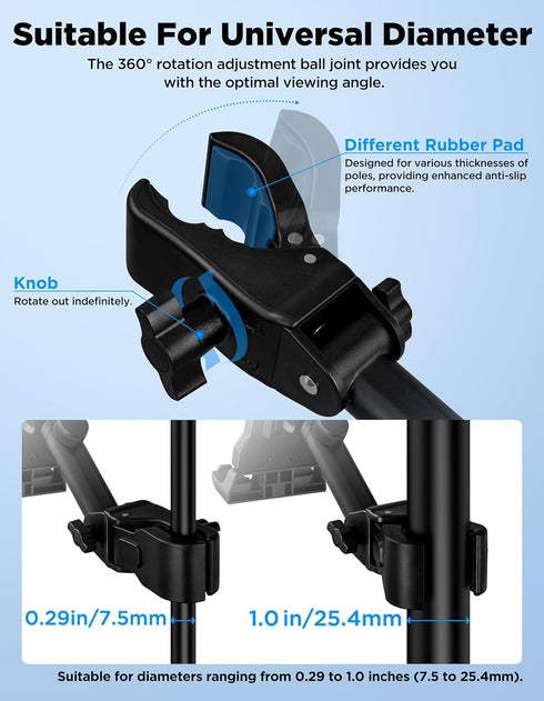 LZSIG 4.7-13.5" Tablet Holder for Mic Stand with Power Bank Clip - Adjustable iPad/iPhone Mount for Music Stand