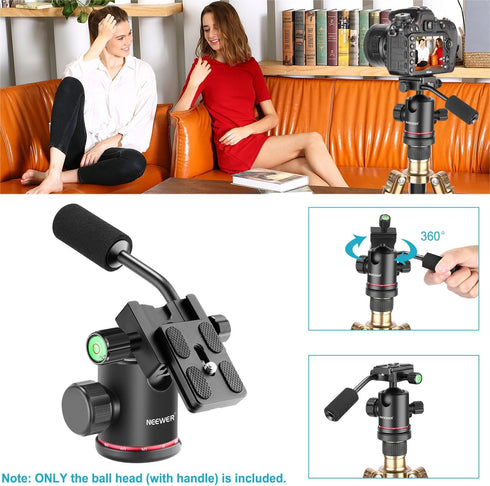 Neewer Heavy Duty Camera Tripod Ball Head with Handle, 360 Degree Panoramic Head for Tripod, Monopod, DSLR Camera