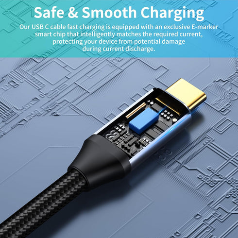 USB C to USB C Data Cable 3.3FT, 100W Fast Charging PD USB 3.1 Gen 2, 4K 60Hz Video Display E-Marker Chip Cord