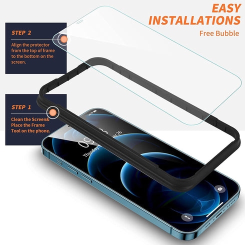 ImpactStrong Shatterproof Tempered Glass Screen Protector for iPhone 12 Mini, 3-Pack, Easy Installation Frame