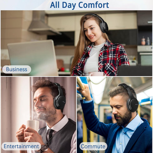 AMORNO Over Ear Bluetooth Headphones, HiFi Stereo, 68H Playtime, Foldable, Lightweight, Mic for Cellphone/PC/Office