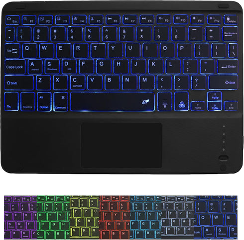 Wireless Bluetooth Keyboard, 10-inch Ultra-Slim 7 Color Backlight Keyboard with Touchpad, Portable for Mobile Phones,