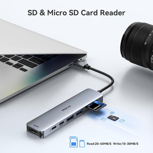 MOKiN USB C Hub HDMI Adapter, 7 in 1 Dongle for MacBook Pro/Air, USB C Data Port, HDMI, SD/TF Reader, 100W PD