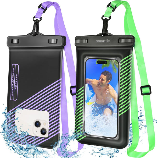 Waterproof Phone Pouches Bags, IPX8 Floatable Cell Phone Water Protectors 2 Pack with Adjustable Neck Lanyard for