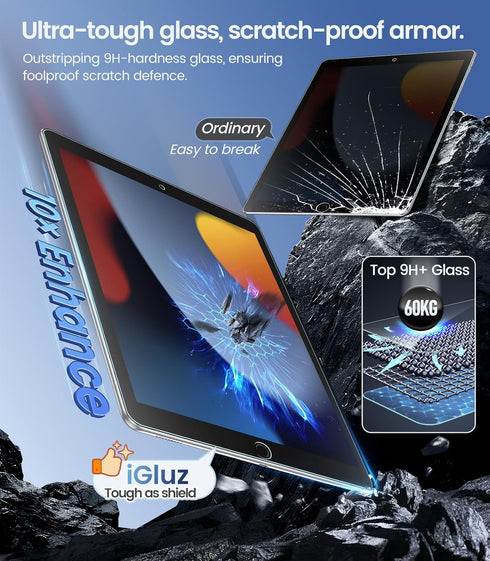 2 Pack 10.2-inch(9th/8th/7th 9H+ Box[12FT iGluz for iPad Gen.) Tempered Glass Screen Protector with Easy-Install