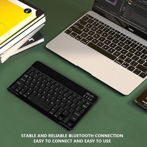 Ultra-Slim Small Bluetooth Keyboard, Portable Rechargeable Wireless Keyboard for Android Tablet, iPhone, Windows, Black