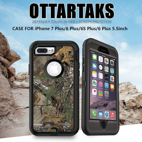 Compatible iPhone 7 Plus 8 Plus Case with Screen Protector, Rugged Heavy Duty Camo Case for Men, Shockproof 3-Layer