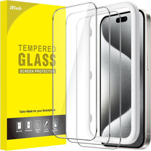 JETech 3-Pack Tempered Glass Screen Protector for iPhone 15 Pro 6.1-Inch, HD Clear, Case-Friendly, Easy Installation