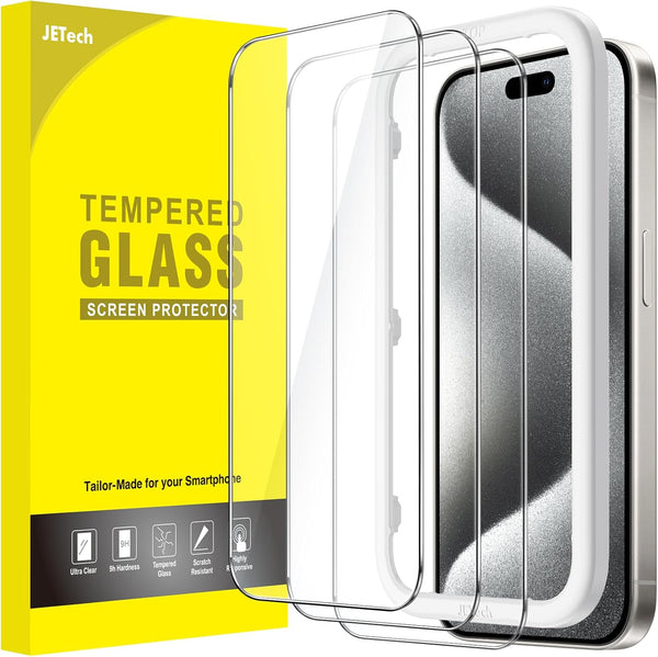 JETech 3-Pack Tempered Glass Screen Protector for iPhone 15 Pro 6.1-Inch, HD Clear, Case-Friendly, Easy Installation