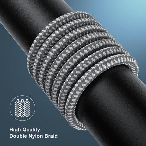 Essri 2Pack 10FT iPhone Charger Cord, Nylon Braided Charging Cable Compatible with iPhone 14/13/12/11, Gray