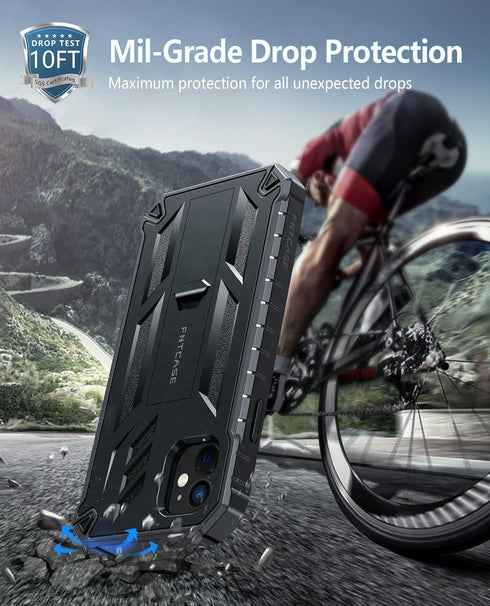 FNTCASE iPhone 11 Case: Shockproof Military Grade, Dual Layer Protection, Kickstand, Matte Textured, 6.1" Black.