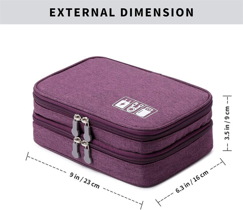Travel Cable Organizer Bag, Portable Double Layer Case for Cord, Phone, Charger, SD Card (Purple)