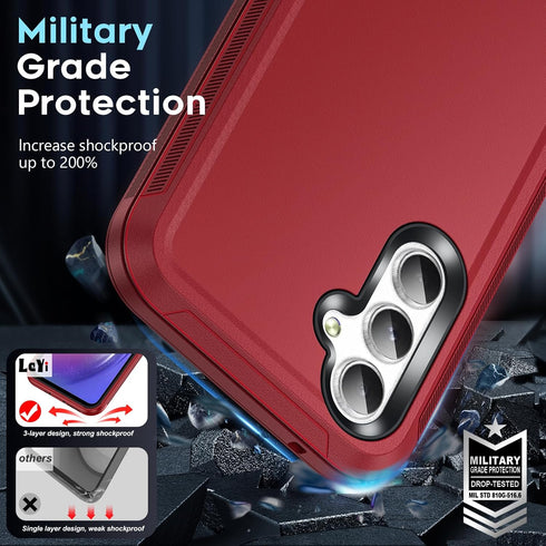 LeYi Samsung A54 5G Case with 2 PCS Screen Protector, Heavy Duty 3 in 1 Military Grade Shockproof Cover (Red+Black)