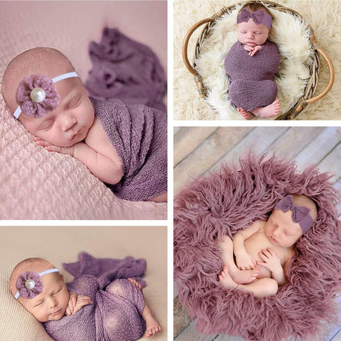 SPOKKI Newborn Photography Props Outfits - 4 Pcs Baby Long Ripple Wrap, Toddler Swaddle Blankets, Photography Mat, Cute