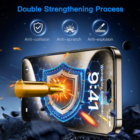 Uyiton Anti-Blue Light Screen Protector for iPhone 15 Pro, Unbreakable Glass, Easy Fit Full Coverage, Scratch