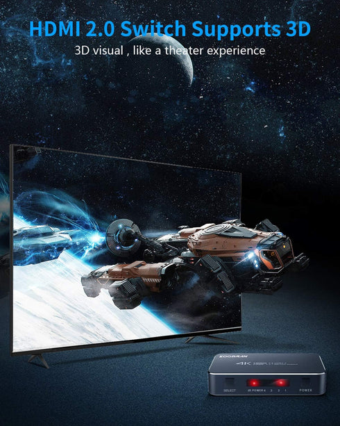 4K HDR HDMI Switch, Koopman 4 Ports 4K 60Hz HDMI 2.0 Switcher with IR Wireless Remote, Supports UltraHD Dolby Vision