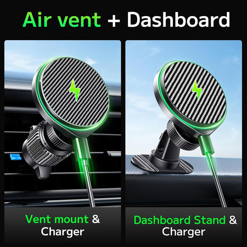 Qifutan 15W Magsafe Car Charger, Fast Charging Wireless Car Phone Holder for iPhone 15 14 13 12, Black