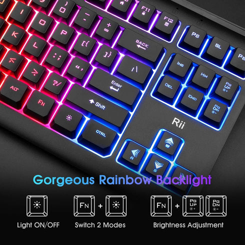 Rii Gaming Keyboard, 87-Keys RGB Backlit Compact Keyboard, Silent USB Wired for Laptop PC Windows Mac