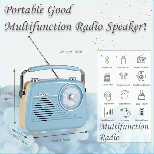 WENPZERAY 4 5W Portable AM FM Shortwave Vintage Radio Multifunctional Bluetooth Speaker Power Options Speaker TWS