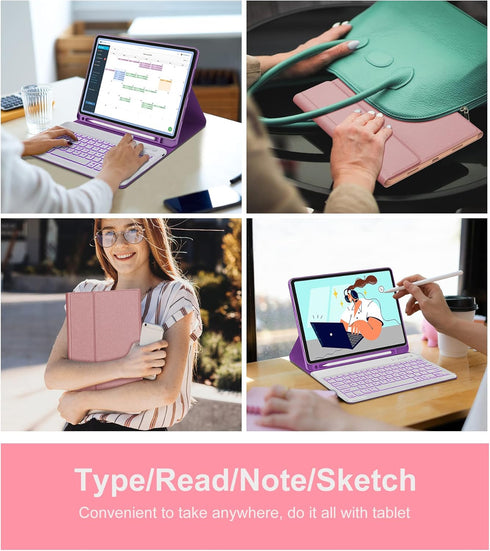 SENGBIRCH Backlit Keyboard for iPad Air 13 inch (M2) 2024, iPad Pro 12.9, Detachable Bluetooth Wireless Keyboard, Pink