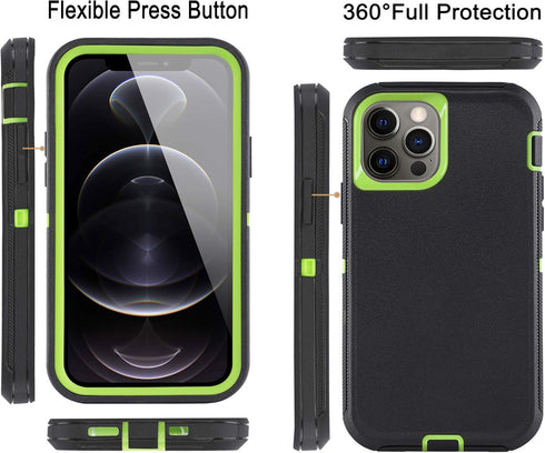 iPhone 12 Pro Max Case 6.7" with 2 Screen Protectors, Full Body Rugged Heavy Duty Military Grade Shockproof Protection