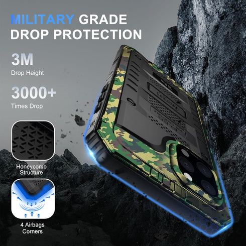 Beasyjoy Waterproof Case for iPhone 15 Pro, Metal Heavy Duty Full Body Protective Case with Built-in Screen Protector,