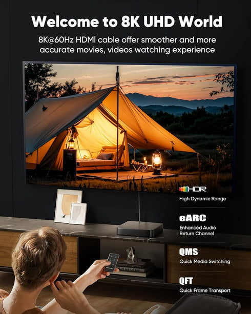 25ft 8K 4K@120Hz 2.1, 48Gbps PS5, PS4, 8K@60Hz, 2K@240Hz, 144Hz, 2.2 2.3, Capshi HDMI Cable High Speed Cord for TV