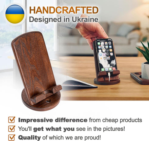 TESLYAR Wood Cell Phone Stand Elegant Phone Holder for Nightstand & Desk | Portable Office Gift for Men, Dad & Husband
